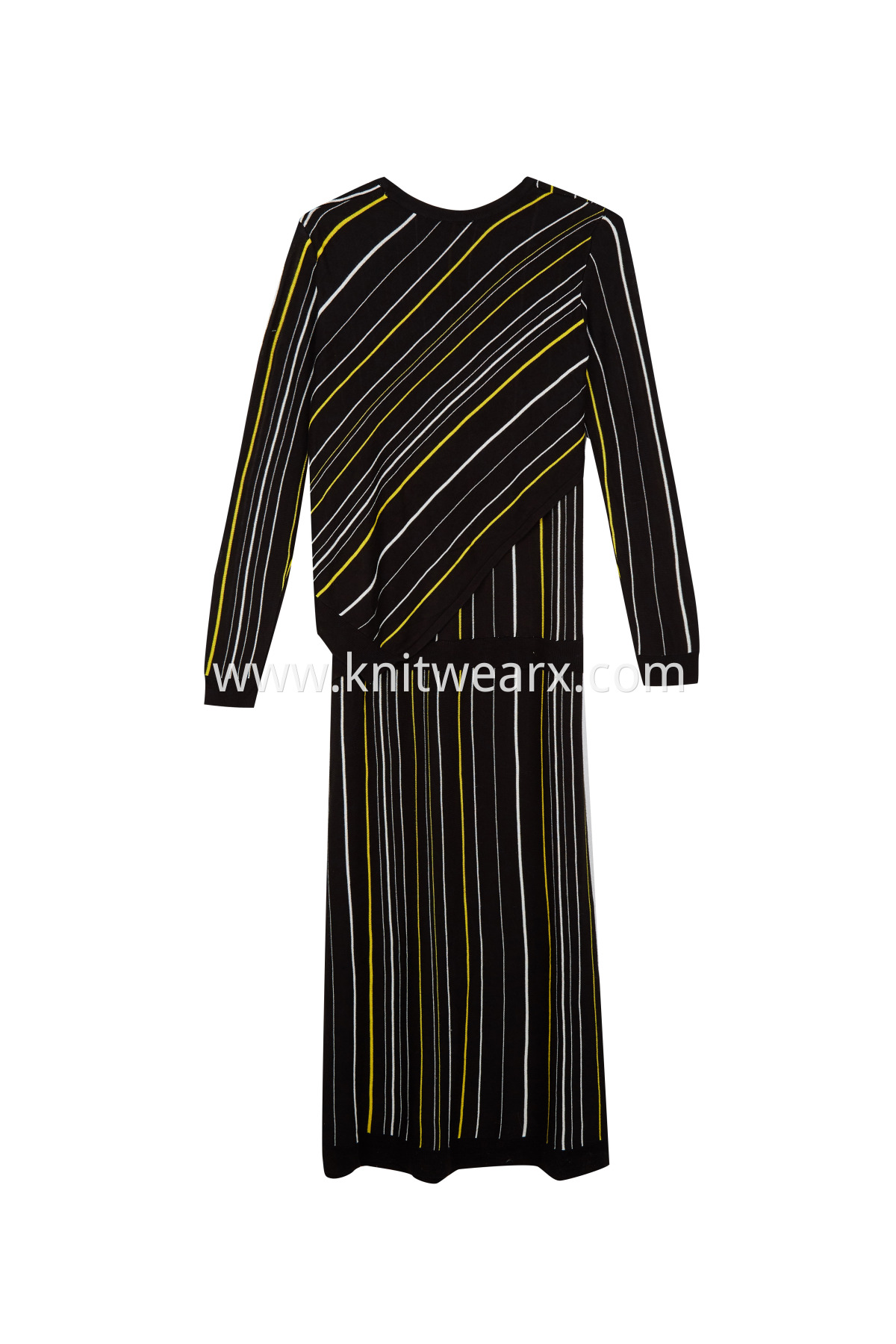 Women's Stripe Jacquard Acrylic Cotton Knitted Long Dress